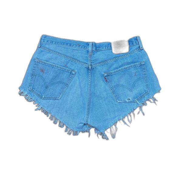 Vintage Levis 501 Blue Denim Cut Off Raw Hem Summer Shorts Women's Size 33 - Picture 5 of 10